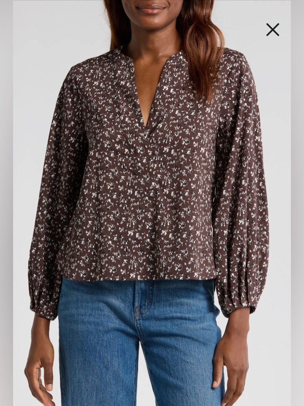 Madewell V-Neck Long Sleeve Cotton Blend Long-Sleeve Blouse
